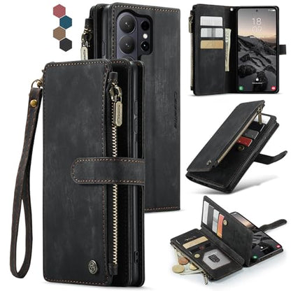 Compatible with Samsung Galaxy S26 Ultra Wallet Case with Card Holder Kickstand Magnetic Zipper Pocket Lanyard Strap Wristlet,Leather Flip Case Wallet for Galaxy S26 Ultra 6.9 Inch (Black) - color: Black, size: S26 Ultra 6.9 Inch