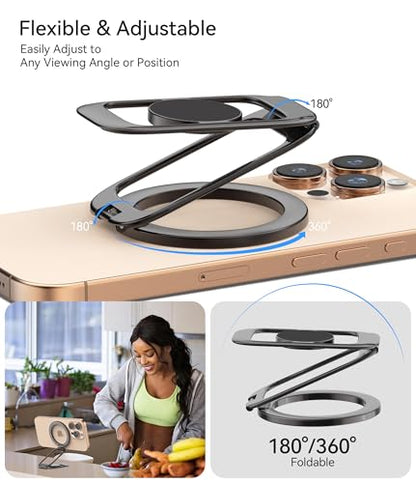 Doflyesky for MagSafe Magnetic Phone Grip Stand [Upgrade Dual-Hinge-Sided Magnets] Compatible with MagSafe Ring Gym Car Holder for iPhone 17/16/15/14/13/12 Pro Max Series Case All Phones (Black) - color: Black