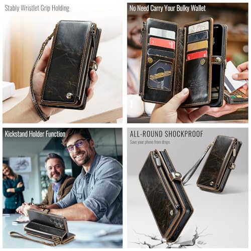 Defencase for Samsung Galaxy S26 Ultra Wallet Case with Card Holder, Coffee | with RFID Blocking Zipper Pocket, Durable PU Leather, Wrist Strap, S26 Ultra Flip Phone Cases Cover with Stand for Women Men - color: Coffee