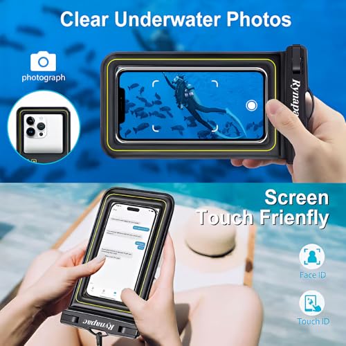 Floating Waterproof Phone Pouch with Lanyard, Universal Case Fits Up to 6.8 Inch Phones, IPX8, for Swimming, Boating, Kayakin, Black