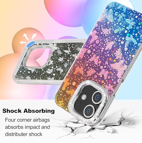 I-MGAE-IN-AR Designed for iPhone 12 Case & iPhone 12 Pro Case,Cute Soft Slim TPU Shockproof Protective 3D Diamond Camera Lens Protection Frame Butterfly Phone Cases Women Girls Gradient Iridescent - color: Gradient Iridescent, size: iPhone 12/12 Pro