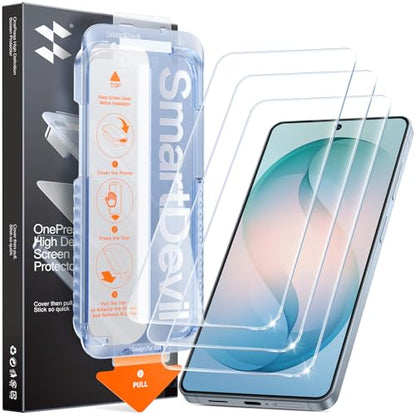 SMARTDEVIL 3 Pack for Samsung Galaxy S26 Screen Protector | Finger Print Reader Compatible, Fast & Easy Installation, Clear 9H Tempered Glass Film, Alignment Frame Dust-Free Bubble-Free - size: For Samsung Galaxy S26