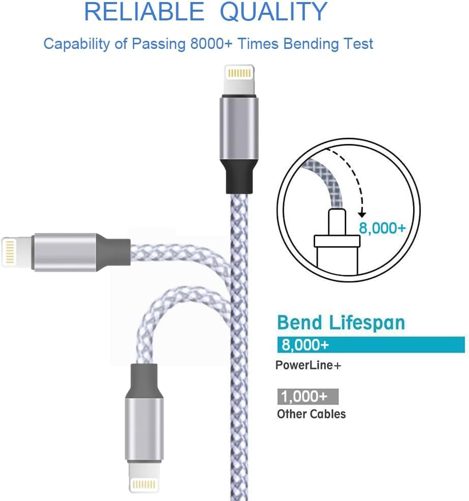 iPhone Charger, Lightning Cable 3PACK 6FT MFi Certified USB Charging Cord - color: white, grey