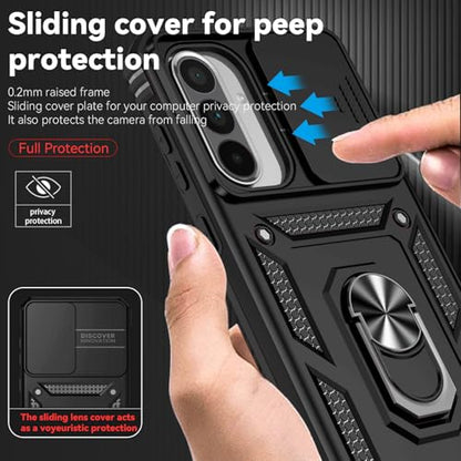 for Samsung Galaxy A36 5G Case with Slide Camera Cover HD Screen Protector [Military Grade 16ft. Drop Tested] Magnetic Ring Holder Kickstand Protective Phone Case for Galaxy A36 5G 2025, Black - color: Black w/ Slide Camera 2nd gen. Military Grade