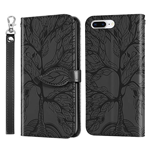 Wallet Case for iPhone 7 Plus/iPhone 8 Plus with Card Holder/Slot,PU Leather Flip Folio Shell [Magnetic Closure][Wrist Strap][Kickstand] Shockproof Cover Fit iPhone 7 Plus / 8 PlusBlack - color: Black, size: iPhone 7 Plus / iPhone 8 Plus (5.5 inch)