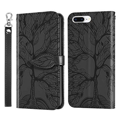 Wallet Case for iPhone 7 Plus/iPhone 8 Plus with Card Holder/Slot,PU Leather Flip Folio Shell [Magnetic Closure][Wrist Strap][Kickstand] Shockproof Cover Fit iPhone 7 Plus / 8 PlusBlack - color: Black, size: iPhone 7 Plus / iPhone 8 Plus (5.5 inch)