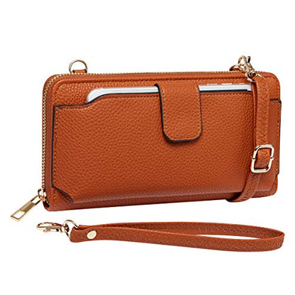K . A Womens Wristlet Wallet Crossbody Bag Cellphone Purse Handbag RFID Card Slots 2 Strap Wrist - color: Cognac