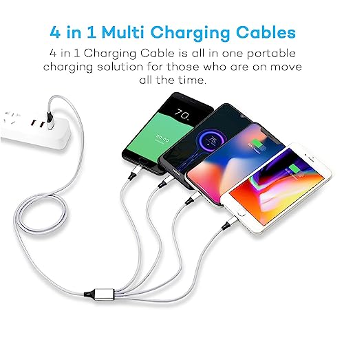 SEIPOG 4in1 Multi Charging Cable, 4FT USB Charging Cable, Silver, 2Pack