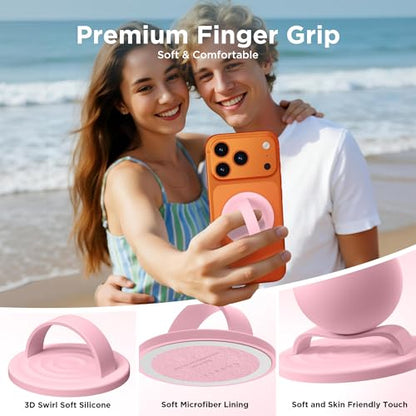 Magnetic Phone Grip Ring, Compatible with MagSafe, Upgraded Liquid Silicone for Secure Comfort, Rotating Finger Loop Ring Grip Holder for iPhone 17/16/15/14/13/12 Pro Max Plus, Pink - color: Pink