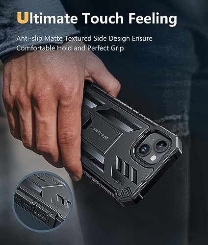 FNTCASE for iPhone 15 Plus Case, Built-in Screen Protector, Kickstand Black | Military-Grade Drop Protection, Anti-Slip Matte Textured, Rugged Heavy Duty Shockproof TPU Protective Cover - color: Black