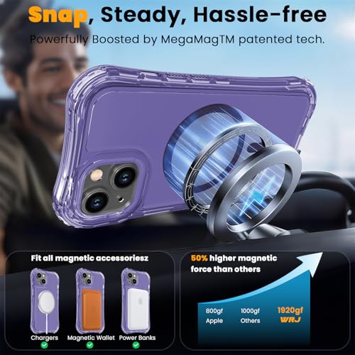WRJ Magnetic Clear for iPhone 13 Case,iPhone 14 Case,[Compatible with MagSafe][Military Grade Drop Protection] Transparent Full Body Shockproof Protective Phone Case-Violet - color: Violet, style: Transparent