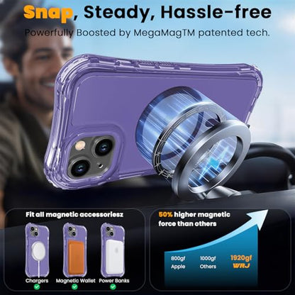 WRJ Magnetic Clear for iPhone 13 Case,iPhone 14 Case,[Compatible with MagSafe][Military Grade Drop Protection] Transparent Full Body Shockproof Protective Phone Case-Violet - color: Violet, style: Transparent