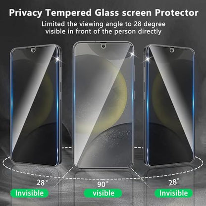 CJY For Samsung Galaxy S25 Anti Spy Privacy Screen Protector, 2+2 Pack Tempered Glass with Camera Lens Protector, 9H Hardness, Fingerprint ID Compatible, Case Friendly HD Privacy Glass - color: Samsung Galaxy S25 Privacy