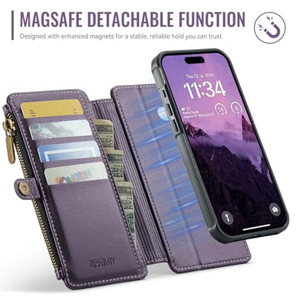 for iPhone 17 - Phone Case Wallet Magnetic Detachable, Purple - color: Deep Purple, size: iPhone 17
