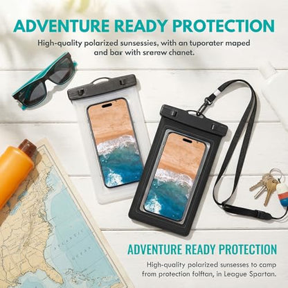 Universal Waterproof Phone Case Pouch with Neck Strap, 2-Pack, Black & White (Pink&Green) - color: Pink&Green