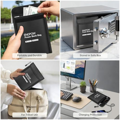ENGPOW Fireproof Organizer Travel Safe Bag, Portable Electronic Carry Case | Heat Insulated＆Explosion-Proof, Home Travel Storage for Power Bank,Phone,Cables,USB Drive,Charging Protection,9''x7'',Black - size: 9'' x 7''