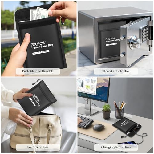 ENGPOW Fireproof Organizer Travel Safe Bag, Portable Electronic Carry Case | Heat Insulated＆Explosion-Proof, Home Travel Storage for Power Bank,Phone,Cables,USB Drive,Charging Protection,9''x7'',Black - size: 9'' x 7''