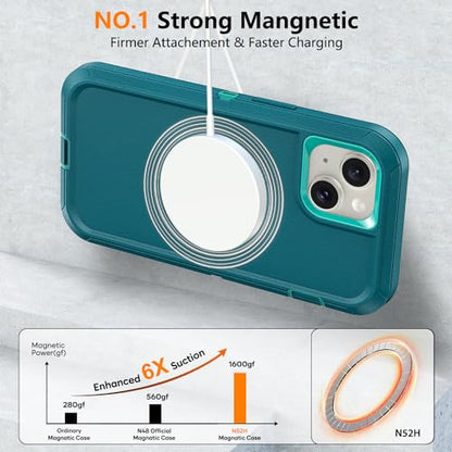 TUTUKII Magnetic for iPhone iPhone 15, 14 & 13 CaseTeal Dark Green | MagSafe Compatible, Rugged, Tough, Heavy Duty, Shockproof, Tri-Layer, 6.1-Inch, - color: Dark Green