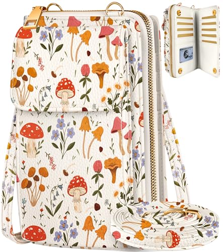 Leather Cell Phone Purse Crossbody Bag for Women | Adjustable Shoulder Strap, Card Slots, Secure Wallet Interior, Cute Pattern Styles, Small Carry for Travel and Daily Use - color: Mogu Grass