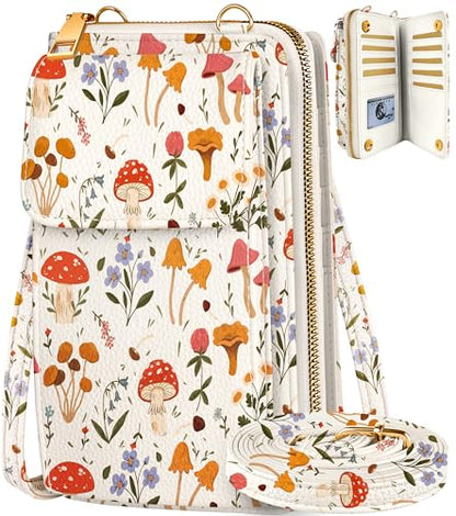 Leather Cell Phone Purse Crossbody Bag for Women | Adjustable Shoulder Strap, Card Slots, Secure Wallet Interior, Cute Pattern Styles, Small Carry for Travel and Daily Use - color: Mogu Grass