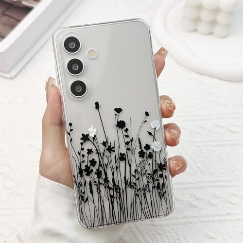 for Samsung Galaxy S23 FE Case, Floral Flowers Cute Aesthetic Clear Lavender Pattern Case for Women Girls,Transparent Slim Soft Shockproof Cover for S23 FE,Black Lavender - color: Black Lavender, size: for Samsung Galaxy S23 FE