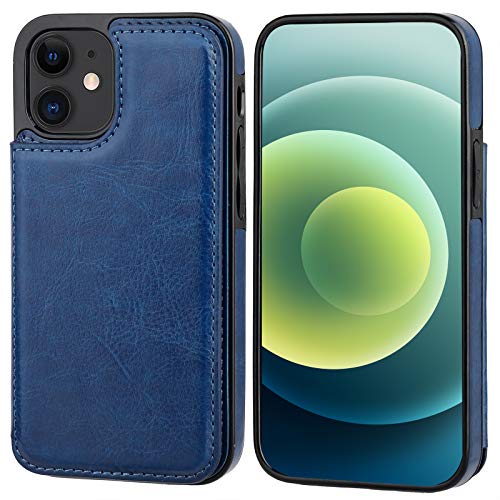 ONETOP for iPhone 12 Mini Wallet Case with Card Holder,Blue - color: Blue