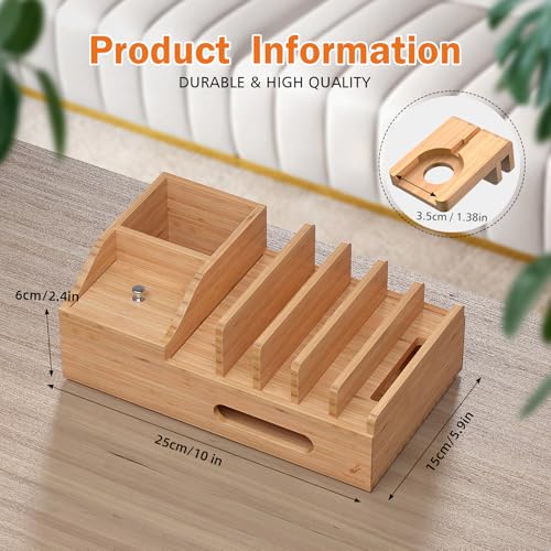Bamboo Charging Station for Multiple Devices with USB Charger, 5 Cables - color: Style 2