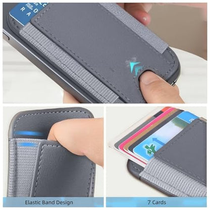 7 Cards Holder for MagSafe Wallet, Stronger Magnetic Wallet RFID Blocking for iPhone 17/16/15/14/13/12 and Pro Promax Series - color: Grey elastic wallet