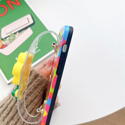 Lanyard Case Compatible with iPhone 15 Pro Case,Crossbody case with Strap and Wrist Band,Unique Cute Kawaii Colorful Painting Flowers Design for Girls and Women - color: For iPhone 15 Pro