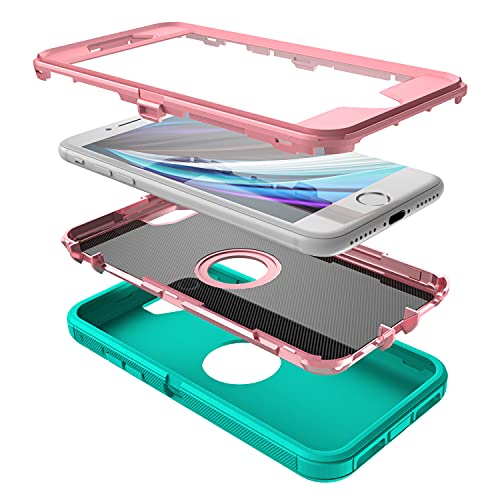 MXX Case Designed for iPhone SE Case 2020 /SE 2022 Heavy Duty Protective with Screen Protector [3 Layers] Rugged Rubber Protection Cover & Rotating 360 Degree Belt Clip SE 3rd/2nd Gen(Teal/Light Pink) - color: Teal/Light Pink