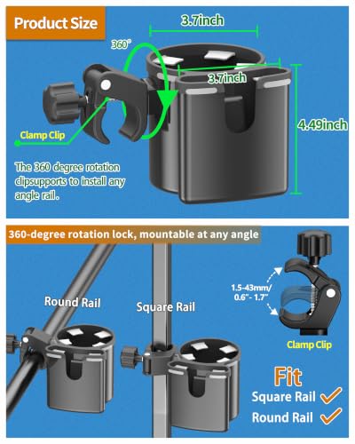 Universal Clamp-on 2-in-1 Cup Holder & Phone Holder for Stroller, Walker, Wheelchair, Fits 12oz-40oz Drinks, Multifunctional Storage Organizer, Pack of 2 - color: Pack Of 2