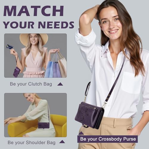 for Google Pixel 9 Pro XL/10 Pro XL Case Wallet,RFID Blocking Card Holder Zipper Leather Flip Cover Crossbody Wrist Strap with Stand (Floral Dark Purple) - color: Floral Dark Purple