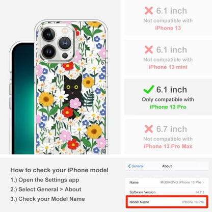 MOSNOVO Case for iPhone 13 Pro, [Compatible with Magsafe] [Buffertech 6.6ft Military-Grade Drop Protection] [Anti Peel Off Tech] Clear Phone Case Design - Black Cat in Garden - color: Black Cat in Garden, size: iPhone 13 Pro