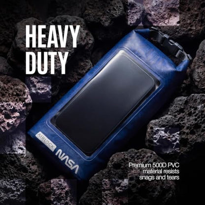 NASA Small Dry Bag with Integrated Waterproof Phone Pouch (Floating, IP68) | Full Phone Screen Control | Floats When Sealed | Detachable Shoulder Strap | Fully Submersible | Fits Phone, Keys & Cash - color: Blue