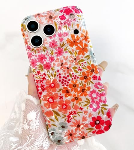 Qokey Case for iPhone 17 Pro Max 6.9" - Sparkle Bling Floral Design Scratch-Resistant, Clear Anti-Yellowing Shell, Military-Grade Shockproof Protection, Soft-Touch Slim Lightweight Cover, Pink Flower - color: Pink Flower