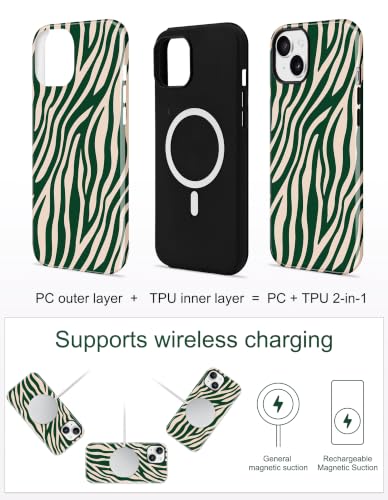 Jusy Magnetic Zebra Phone Case for iPhone 17 Pro Max,Green | Compatible with MagSafe, Cute Aesthetic Zebra Design, TPU and PC Protective Shockproof Cover - color: Green