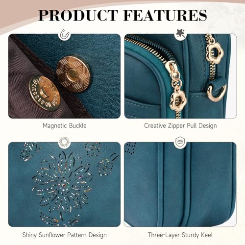 Small Crossbody Bags for Women, RFID Phone Purse with Card Slots, Triple Compartments Lightweight Shoulder Bag - color: 2-peacock-blue