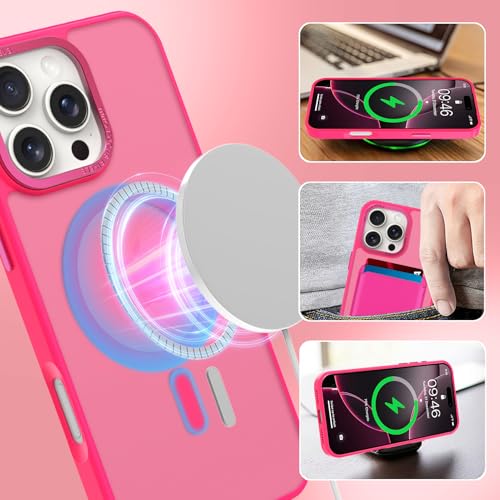 Magnetic Designed for iPhone 16 Pro Max Case 6.9" 2024, Hot Pink | [Compatible with Magsafe] [with Wallet & Card Holder] [Military Drop Protection] Slim Translucent Matte Phone Case - color: Hot Pink, size: iPhone 16 Pro Max