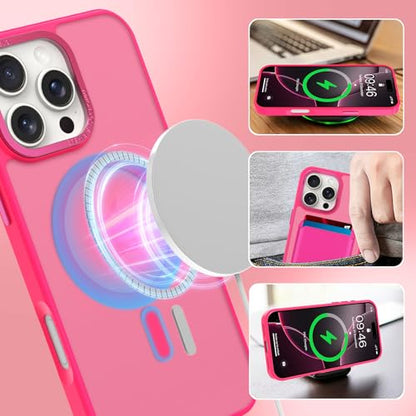 Magnetic Designed for iPhone 16 Pro Max Case 6.9" 2024, Hot Pink | [Compatible with Magsafe] [with Wallet & Card Holder] [Military Drop Protection] Slim Translucent Matte Phone Case - color: Hot Pink, size: iPhone 16 Pro Max
