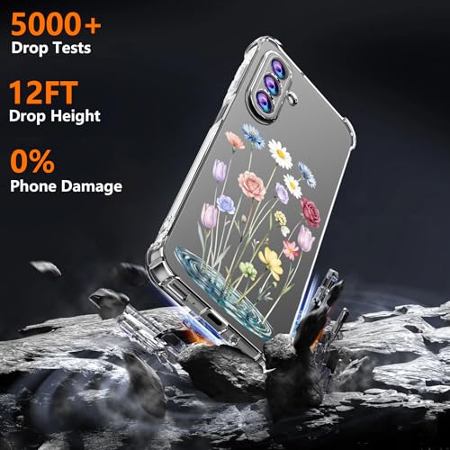 Phone Case for Samsung Galaxy A17 5G Case, Samsung A17 5G Case with Tempered Glass Screen Protector, Soft Flexible TPU Slim Fit Shockproof Phone Cover for Women Men Girl Boy (Clear-Flower) - color: Clear-Flower