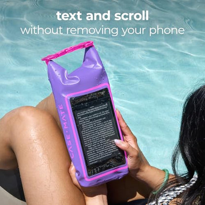 Case-Mate Mini IP68 Waterproof Bucket Bag (2L) - Purple Paradise | Roll Top Dry Bag with Touchscreen Waterproof Pouch - For Phones Up to 7" - Swimming, Kayaking, Boating, Travel Essentials - color: Purple Paradise