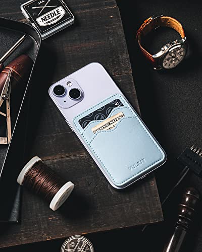 VULKIT Stick on Card Holder Compatible for iphone Leather Cell Phone Wallet Credit Card Case Strong Sticker for Women - color: Blue