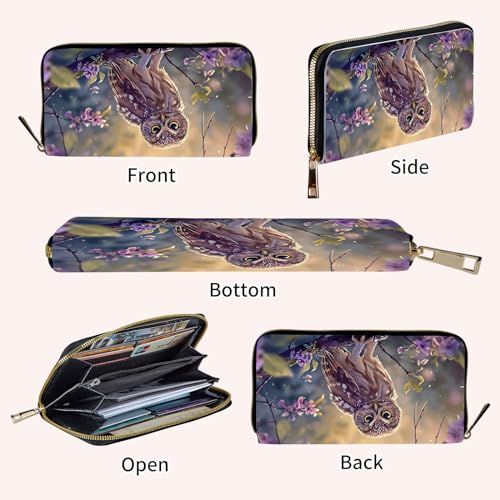 Ladies Wallet,Clutch Purses for Women Wallets Leather Credit Card Holder for Women Wristlet Slim Small Cute with Zipper,Thin RFID Blocking with Wrist Strap,Cute Owl Baby - color: Cute Owl Baby
