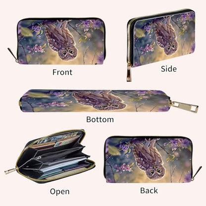 Ladies Wallet,Clutch Purses for Women Wallets Leather Credit Card Holder for Women Wristlet Slim Small Cute with Zipper,Thin RFID Blocking with Wrist Strap,Cute Owl Baby - color: Cute Owl Baby