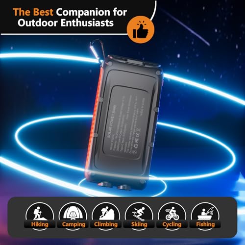 Solar Charger Power Bank 49800mAh, Portable Solar Phone Charger with 2 USB-A & USB-C Ports, 15W Fast Charging for iPhone, Samsung and More, Dual Flashlightfor Camping, Travel & Emergency Backup