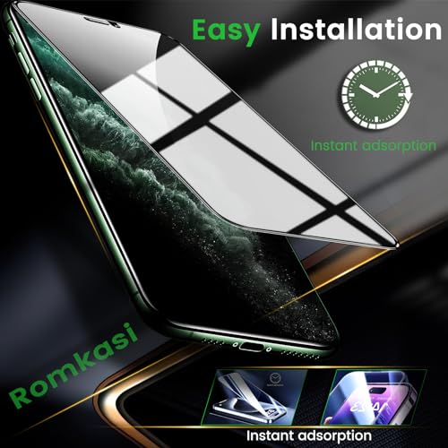 Romkasi 3 Pack Privacy Screen Protector for iPhone 11 Pro Max 6.5 Inch with 3 Pack Camera Lens Protector, Anti Spy Tempered Glass Film, Anti-Scratch, Touch Sensitive, Case Friendly - color: iPhone 11 Pro Max