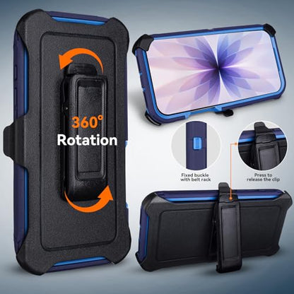 for iPhone 17 Case with Belt Clip Holster & Kickstand, Blue | Anti-Drop, 4 in 1 Heavy Duty Shockproof Protection for iPhone 17 Case Rugged - color: Blue