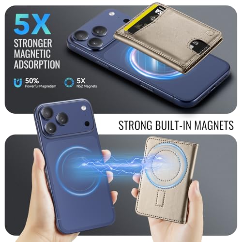 Strapurs Strong Magnetic Wallet Card Holder for MagSafe Phones and Cases, PU Leather Detachable Phone Wallet with 6 Card Slots RFID Blocking for iPhone 17/16/15/14/13/12/Pro/Max/Plus – Desert Titanium - color: Desert Titanium