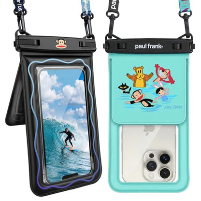 Paul Frank Floating Waterproof Phone Pouch - 2 Pack, [Up to 8.5''] Double Space IPX8 Waterproof Phone Case with Lanyard for iPhone 17 16 15 Pro Max, Cellphone Dry Bag for Beach Vacation Essentials - color: [Black + Green]