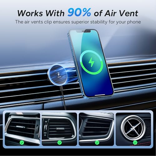 Lecork for Magsafe Car Mount, 15W Magnetic Wireless Charger for iPhone, Magsafe Air Vent Car Holder Charger for iPhone 16 Pro Max/16/15/14 13 12, Samsung S25/S25+/Ultra, RGB LED Design